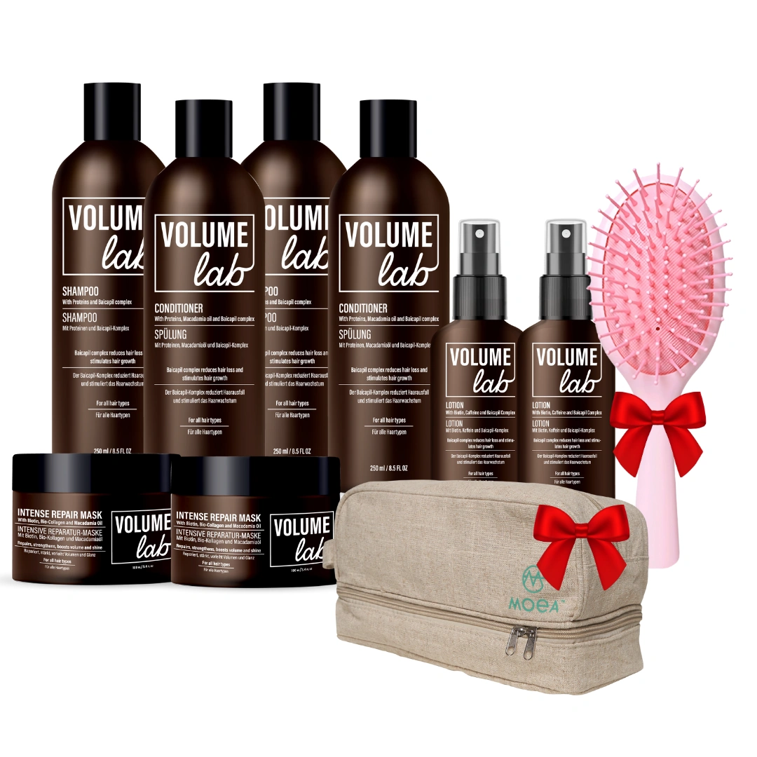 VOLUME LAB pažeistų plaukų atstatymo sistema per 3 minutes + DOVANA(talpi kosmetinė)